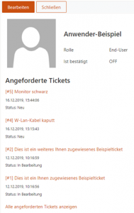 Requested tickets from a user